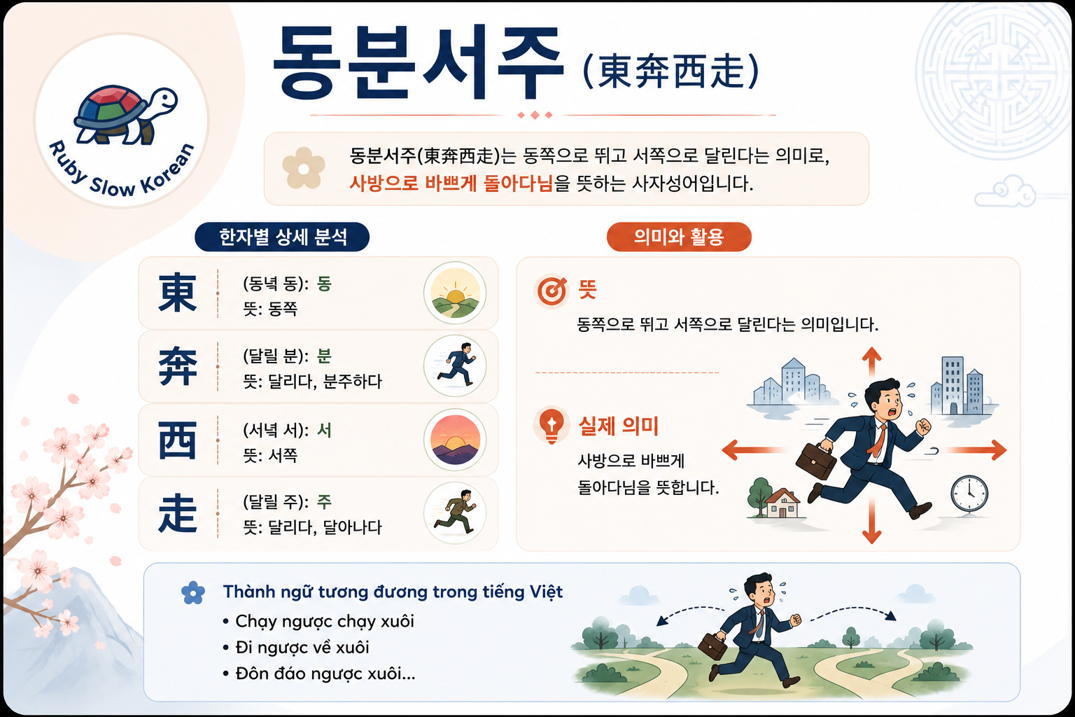 Chạy Đông chạy Tây: bí mật câu nói 동분서주 của người Hàn khi tất bật ngược xuôi